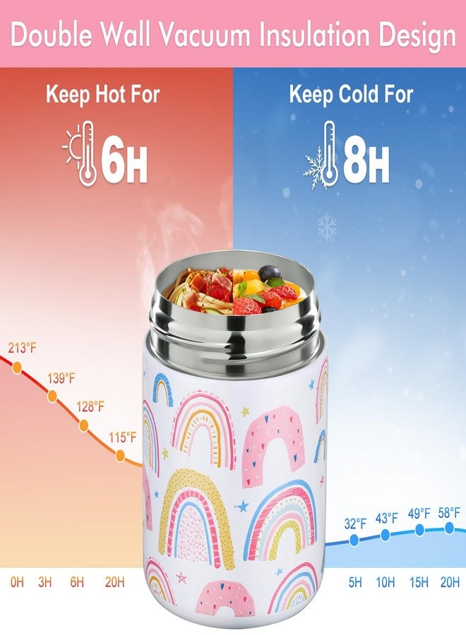 wiwens 12oz Soup Thermo for Hot Food Kids Insulated Food Jar Wide Mouth Lunch Container Leak Proof Stainless Steel Vacuum Bento Box for School Office Travel Outdoors White-Rainbow - Image 4